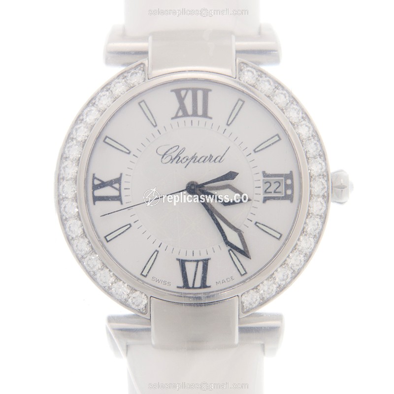 Chopard Imperiale Replica - Automatic - Diamond Case - White Dial - White Cowhide Strap